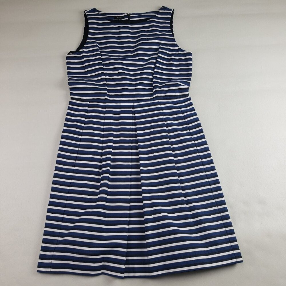 Talbots Sleeveless Sheath Dress Womens 10 Blue Striped Knee Length Lined NEW